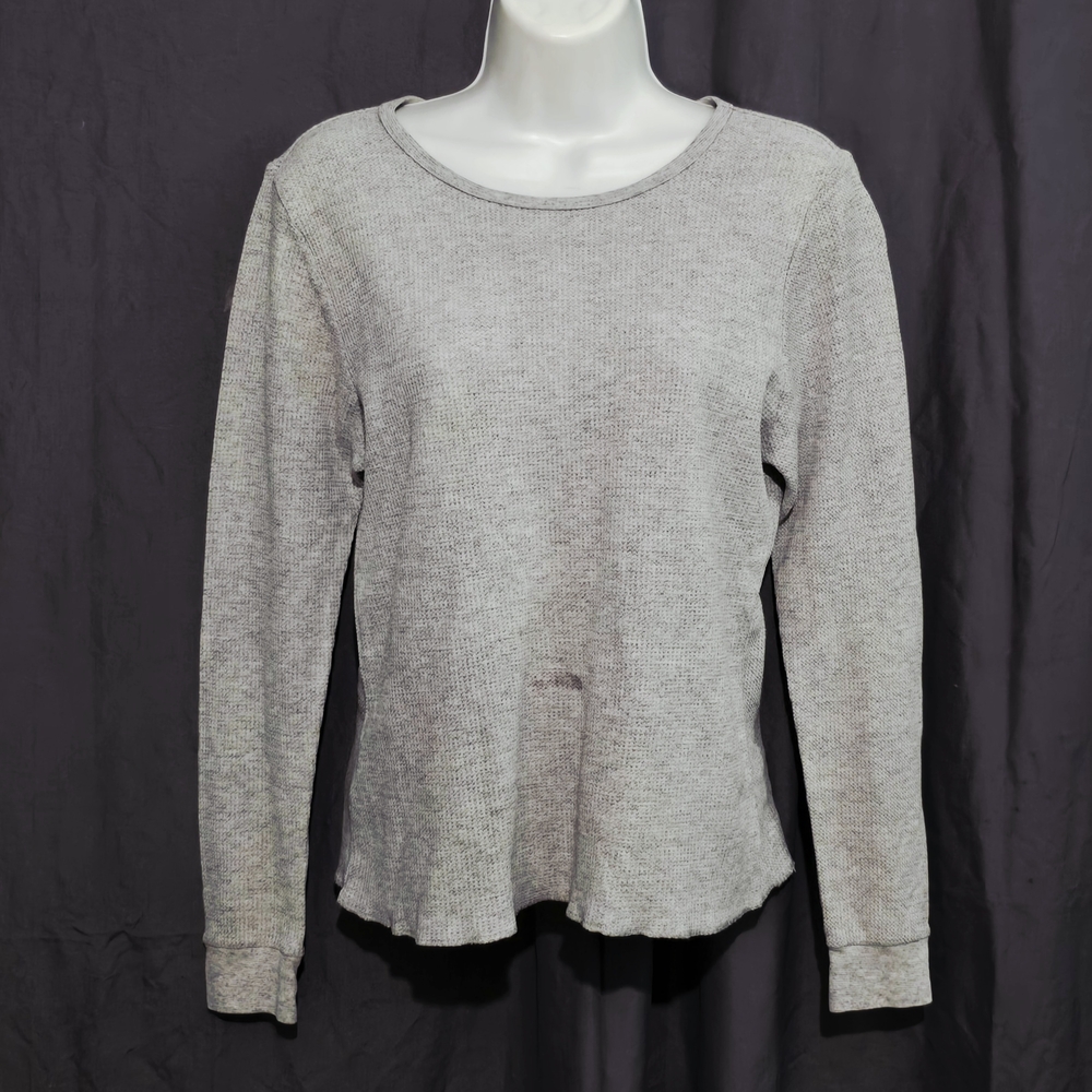 Gildan Heather Gray Waffle Knit Thermal Long Sleeve Crewneck Top S Gorpcore